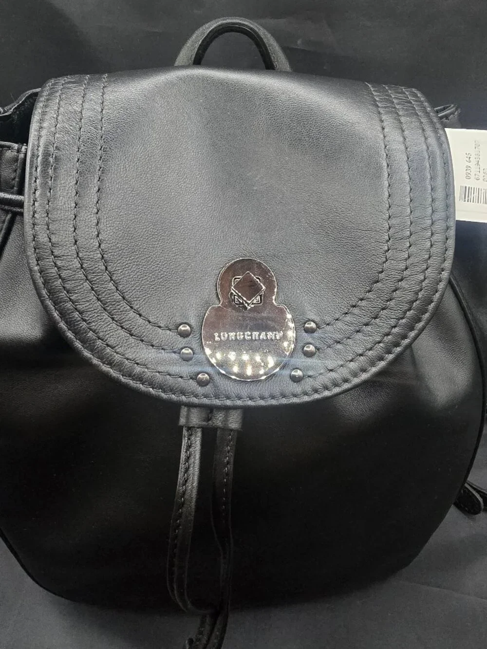 Longchamp Leather Flap Cavalcade Backpack Black